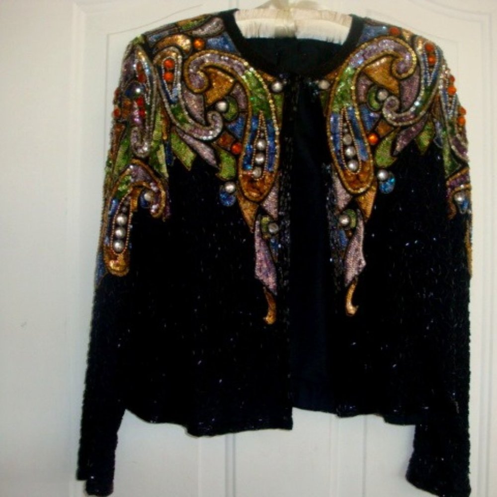 Glamorous beaded vintage jacket, size Large